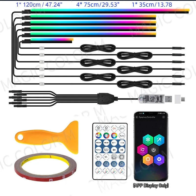 6in1 Interior LED Ambient Lights For Tesla Model 3 Y S X Full Color RGB LED 110/140CM USB APP Control Remote Acrylic Atmosphere